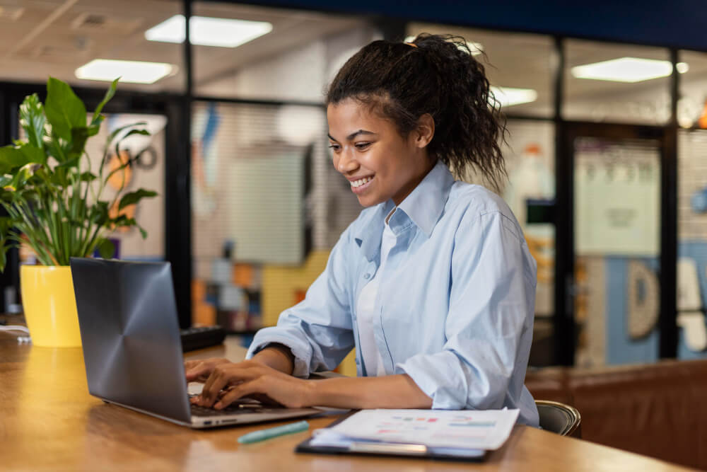 girl working smiling